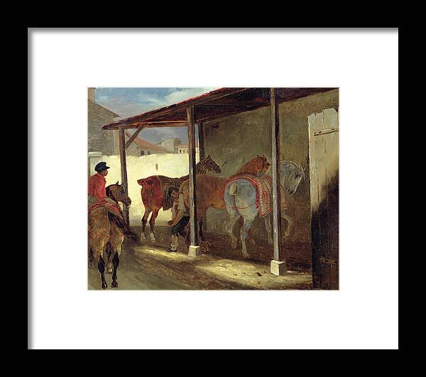 The Framed Print featuring the painting The Barn of Marechal-Ferrant by Theodore Gericault