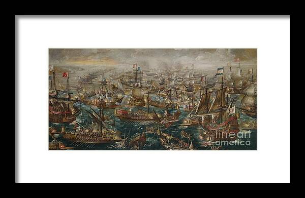 The Battle Of Lepanto Andries Van Eertvelt. Sea Framed Print featuring the painting The Battle Of Lepanto Andries by MotionAge Designs