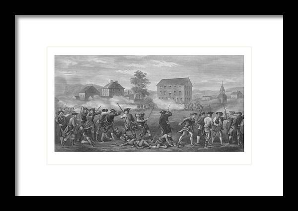 Minutemen Framed Print featuring the drawing The Battle of Lexington by War Is Hell Store