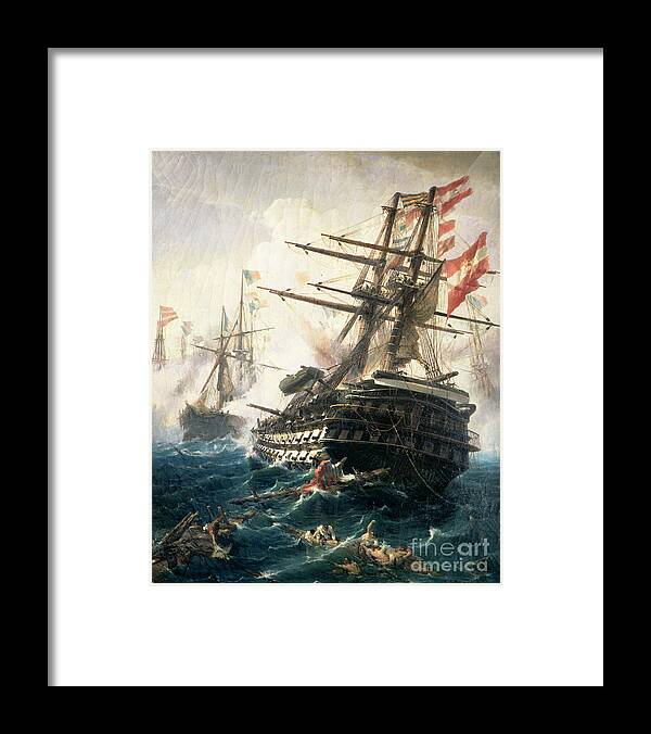 Sea Framed Print featuring the painting The Battle of Lissa by Constantin Volonakis