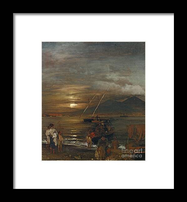 Oswald Achenbach Framed Print featuring the painting The Bay Of Naples In The Moonlight by MotionAge Designs