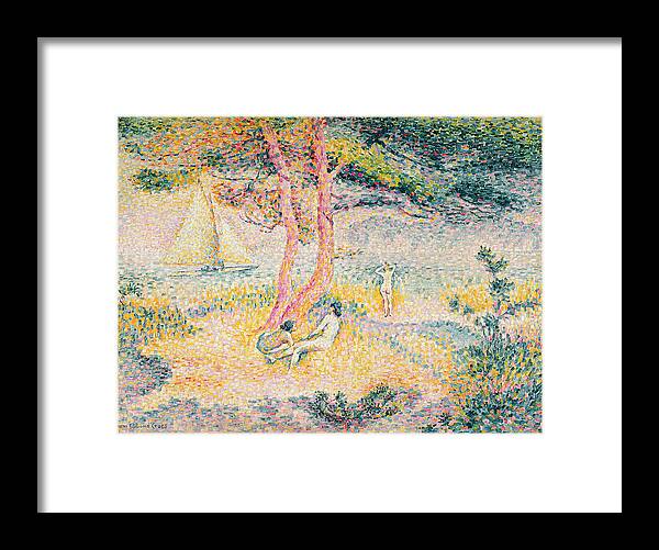 The Beach At St. Clair Framed Print featuring the painting The Beach at St Clair by Henri-Edmond Cross