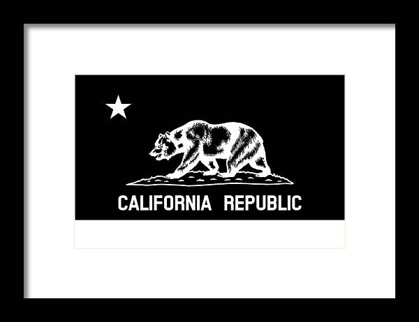 Bear Flag Framed Print featuring the mixed media The Bear Flag - Black and White by War Is Hell Store