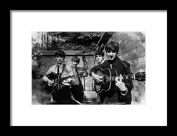 The Beatles Framed Print featuring the painting The Beatles In London 1963 Black And White Painting by Tony Rubino