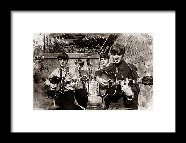 The Beatles Framed Print featuring the painting The Beatles In London 1963 Sepia Painting by Tony Rubino