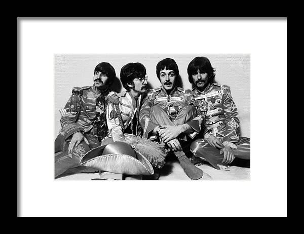 The Beatles Framed Print featuring the painting The Beatles Sgt. Pepper's Lonely Hearts Club Band Painting 1967 Black And White by Tony Rubino