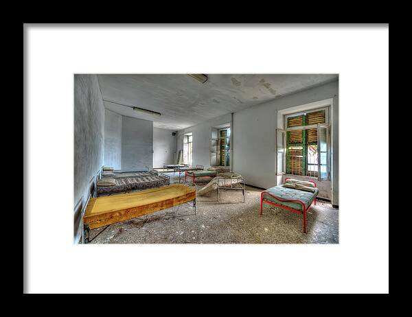 Luoghi Abbandonati Framed Print featuring the photograph The Bedrooms Of The Former Summer Vacation Building - Le Camerate Dell'ex Colonia Marina by Enrico Pelos