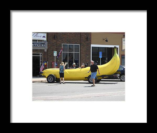 Banana Framed Print featuring the photograph The Big Banana Car Stops By by Kent Lorentzen