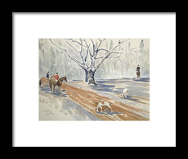 Fox Hunting Framed Print featuring the painting The Big Oak on Quaker Road by Robert Fugate