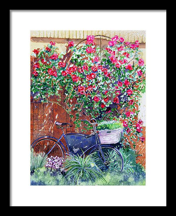 Bike Framed Print featuring the painting The Bike at Bistro Jeanty Napa Valley by Gail Chandler