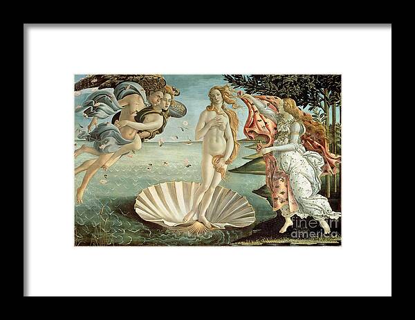 The Framed Print featuring the painting The Birth of Venus by Sandro Botticelli