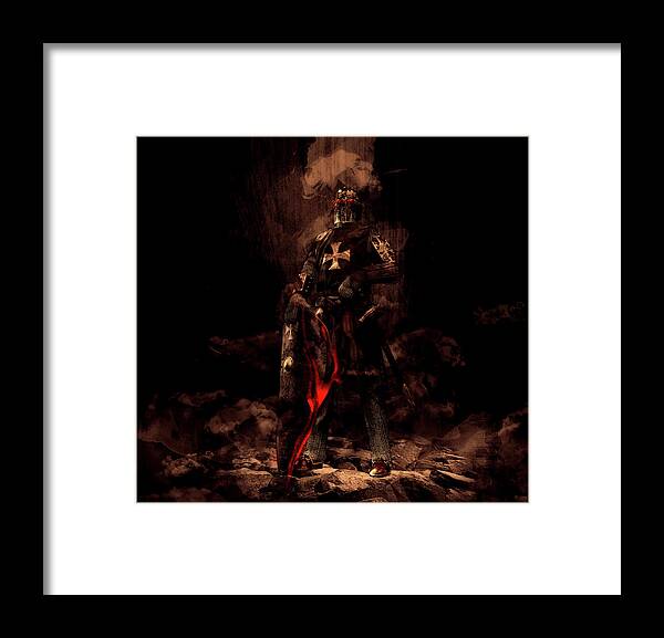 Black Framed Print featuring the mixed media The Black Knight by Mountain Dreams