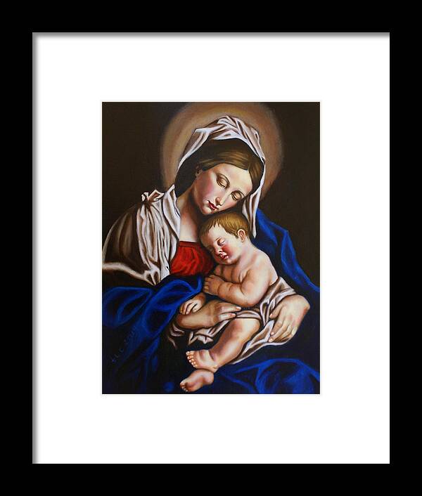 Blessed Mother Framed Print featuring the painting The Blessed Mother and the Infant Jesus by Theresa Cangelosi