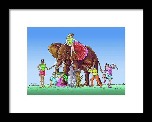 Blind Framed Print featuring the drawing The Blind and the Elephant by Anthony Mwangi
