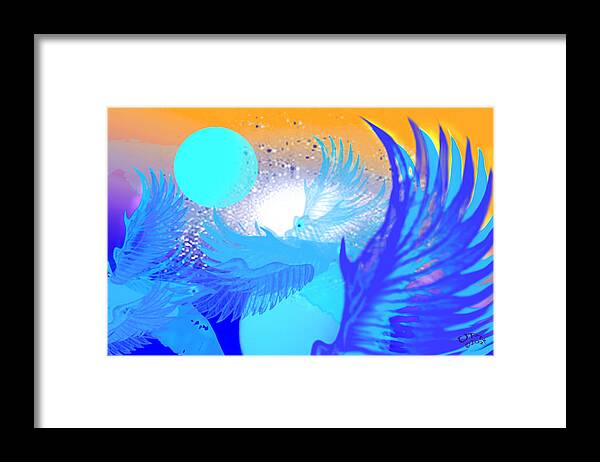 Blue Avians Framed Print featuring the digital art The Blue Avians by Ute Posegga-Rudel