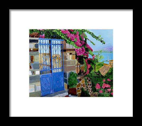 Poros Island Gate Framed Print featuring the painting The Blue Gate by Rodney Campbell