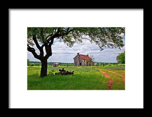 Bluebonnets Framed Print featuring the photograph The Bluebonnet House by Linda Unger