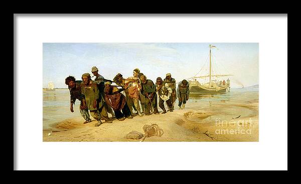 The Framed Print featuring the painting The Boatmen on the Volga by Ilya Repin