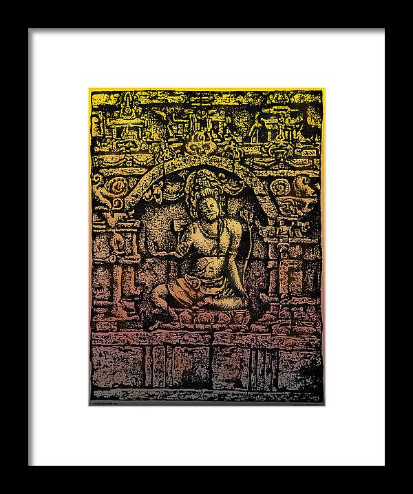 Historical Monument Framed Print featuring the drawing The Bodhisattva Samantabhadra Borobudur Java by Larry Butterworth