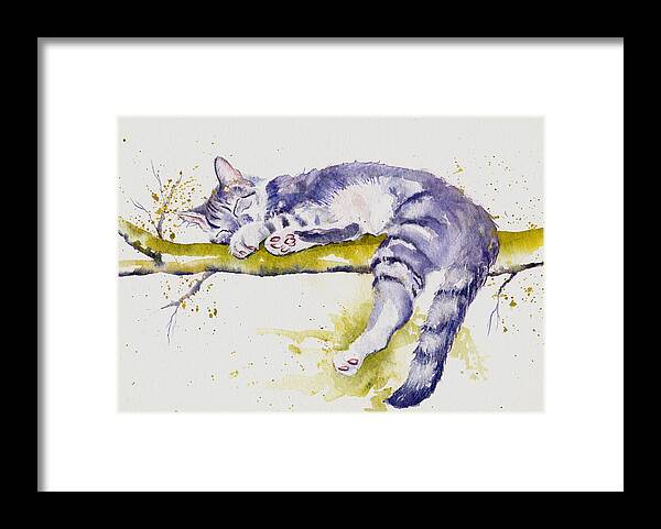 Cats Framed Print featuring the painting The Branch Manager - Sleeping Cat by Debra Hall