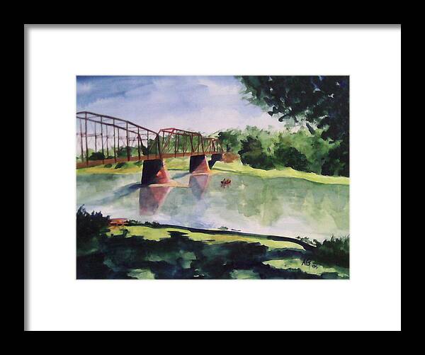Bridge Framed Print featuring the painting The Bridge at Ft. Benton by Andrew Gillette