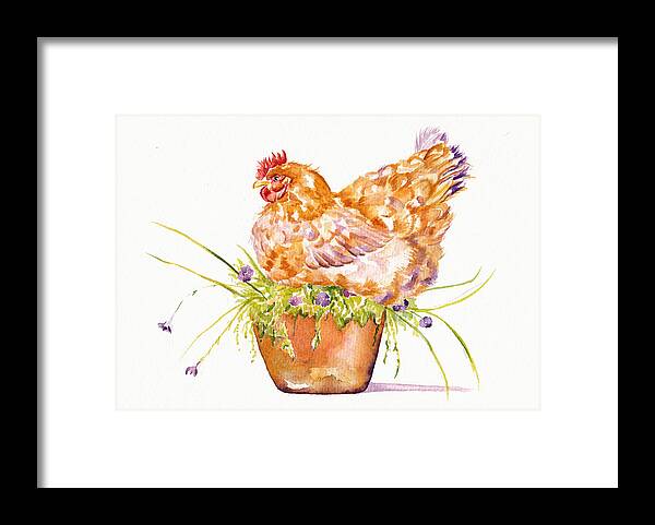 Hen Framed Print featuring the painting The Broody Hen by Debra Hall