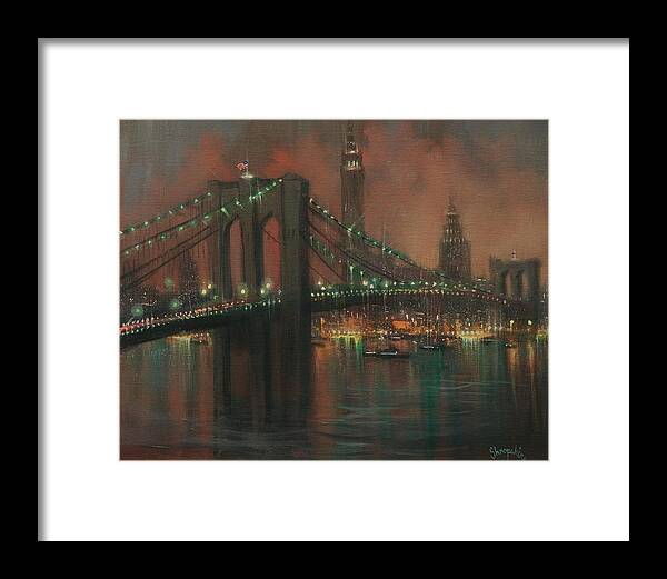  Brooklyn Bridge Framed Print featuring the painting The Brooklyn Bridge by Tom Shropshire