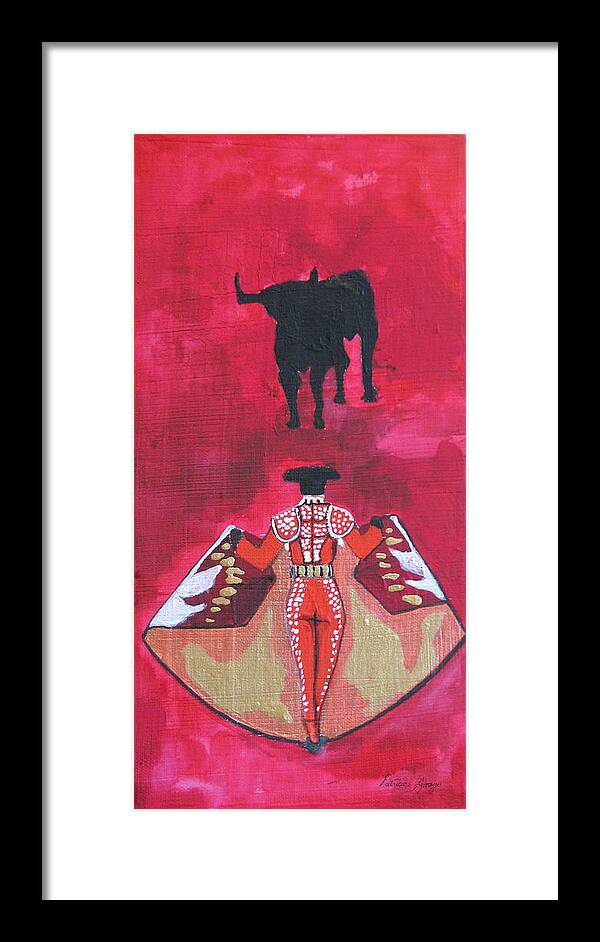 Spanish Art Framed Print featuring the painting The Bull Fight NO.1 by Patricia Arroyo