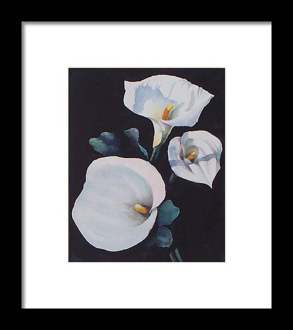 Calla Lilies Framed Print featuring the painting The calla lilies are in bloom again by Philip Fleischer
