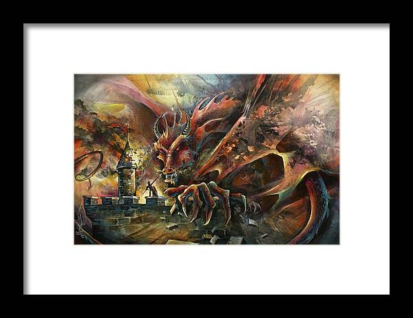 Fantasy Framed Print featuring the painting The Challenge by Michael Lang