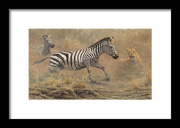 Lion Framed Print featuring the painting The Chase by Alan M Hunt