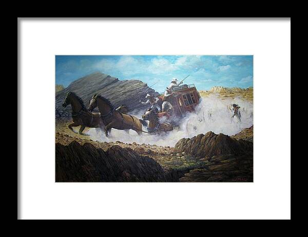 Western Art Framed Print featuring the painting The Chase by Perry's Fine Art
