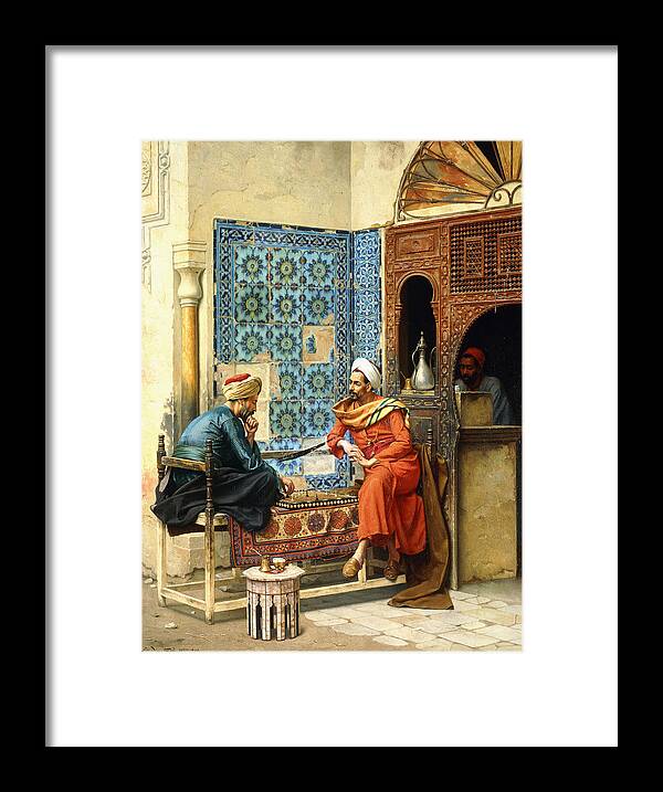The Chess Game Framed Print featuring the painting The Chess Game by Ludwig Deutsch