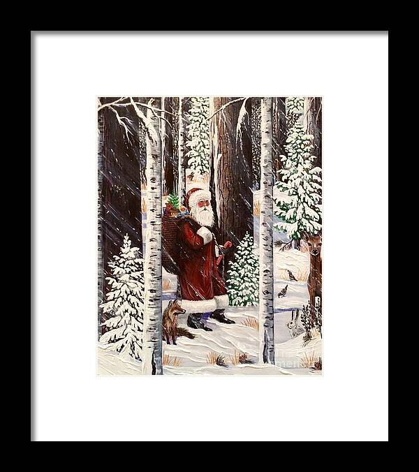 Santa Claus Framed Print featuring the painting The Christmas Forest Visitor 2 by Jennifer Lake