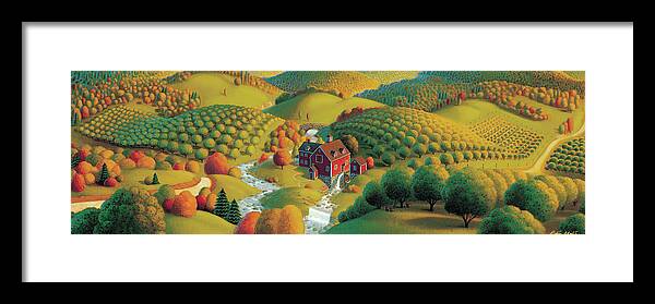 Fall Panorama Framed Print featuring the painting The Cider Mill by Robin Moline