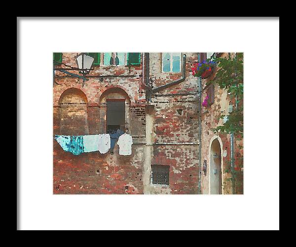 Residential Framed Print featuring the mixed media The Clothesline by Shelli Fitzpatrick