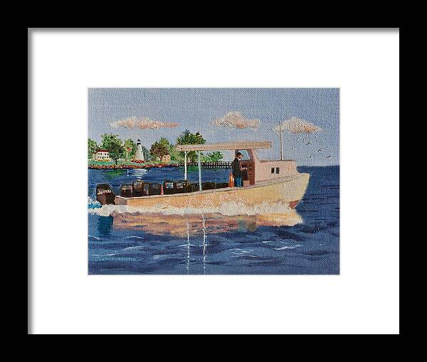 Crab Fisherman Framed Print featuring the painting The Crab Fisherman Leaving Havre de Grace by Jeannie Allerton