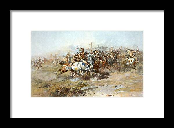 Charles Russell Framed Print featuring the digital art The Custer Fight by Charles Russell