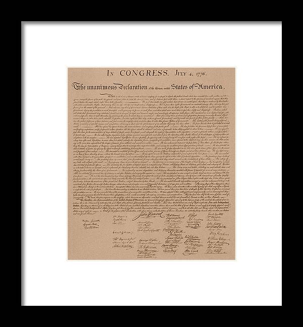 Declaration Of Independence Framed Print featuring the mixed media The Declaration of Independence by War Is Hell Store