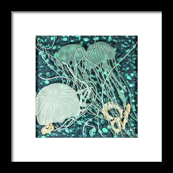 Jelly Fish Framed Print featuring the glass art The Deep by Alone Larsen