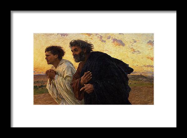 The Framed Print featuring the painting The Disciples Peter and John Running to the Sepulchre on the Morning of the Resurrection by Eugene Burnand