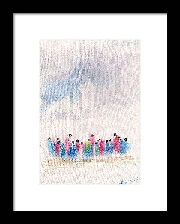 Watercolors Framed Print featuring the painting The drifting people by Asha Sudhaker Shenoy