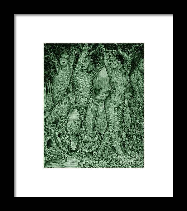 Mythology Framed Print featuring the drawing The Dryads by Debra Hitchcock