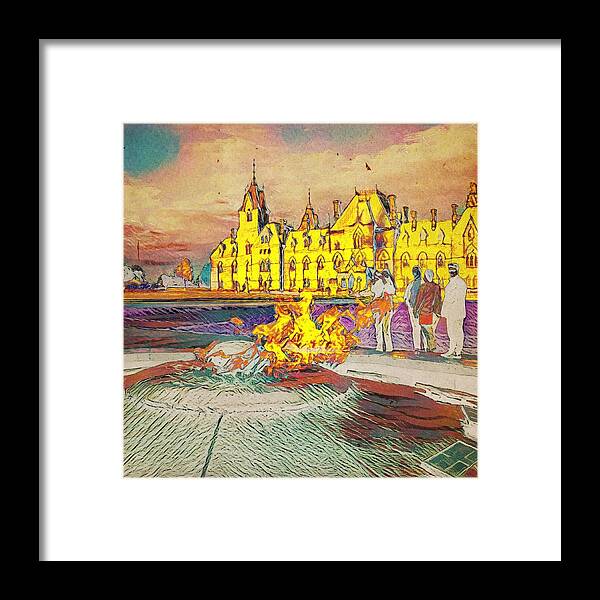 Flame Framed Print featuring the digital art The East Block and the Centennial Flame by Julius Reque