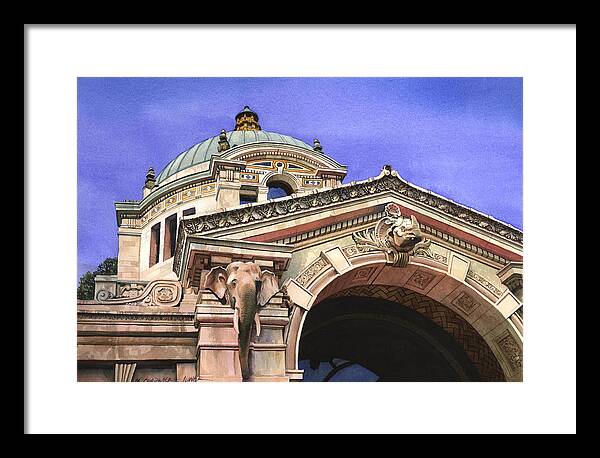 Bronx Zoo Framed Print featuring the painting The Elephant House Bronx Zoo by Marguerite Chadwick-Juner