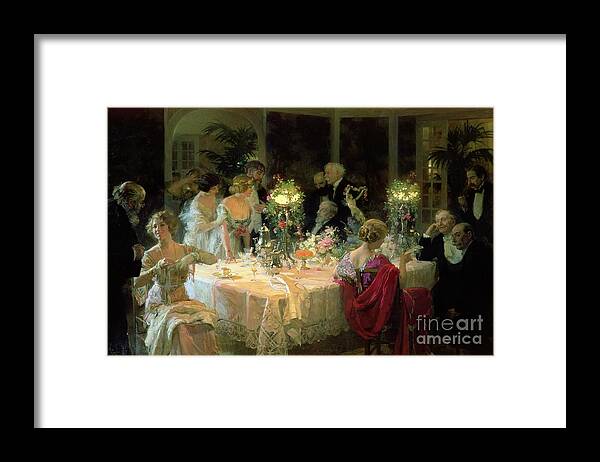 The Framed Print featuring the painting The End of Dinner by Jules Alexandre Grun