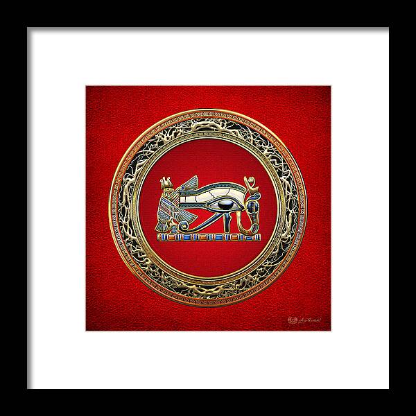 Treasure Trove 3d By Serge Averbukh Framed Print featuring the photograph The Eye Of Horus On Red by Serge Averbukh
