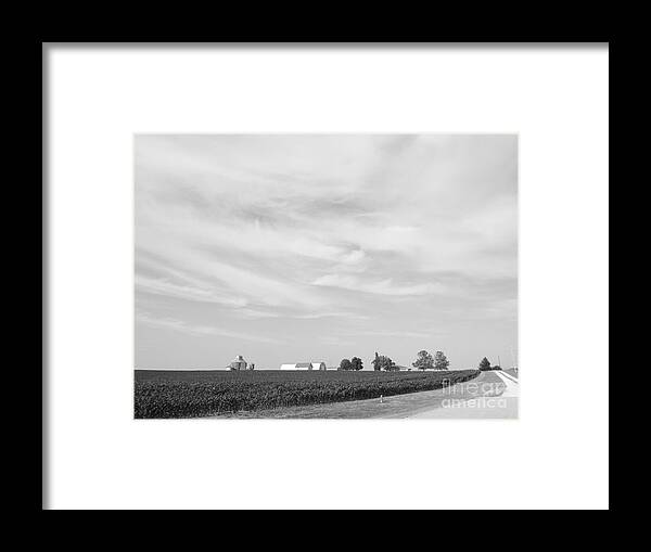 Black And White Framed Print featuring the photograph The Farm Around the Bend by Caryl J Bohn