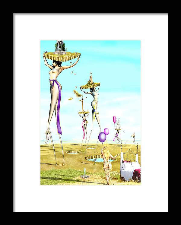 The Female Deity Sending Out Her Minions To Gather Male Religious Symbols Framed Print featuring the digital art The Female Deity sending out her minions to Gather Male Religious Symbols One by Leo Malboeuf