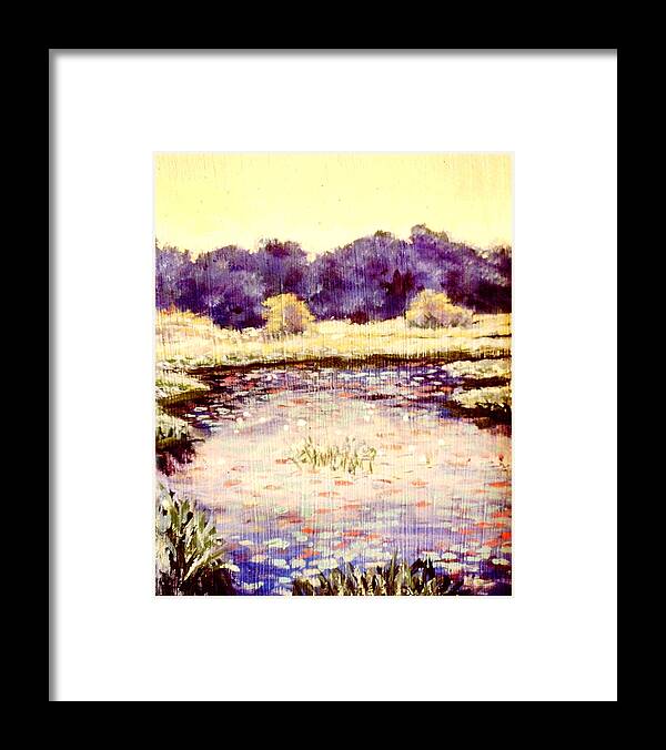 Impressionist Painting Of A Marsh At The End Of The Day Framed Print featuring the painting The First of Eventide by David Zimmerman
